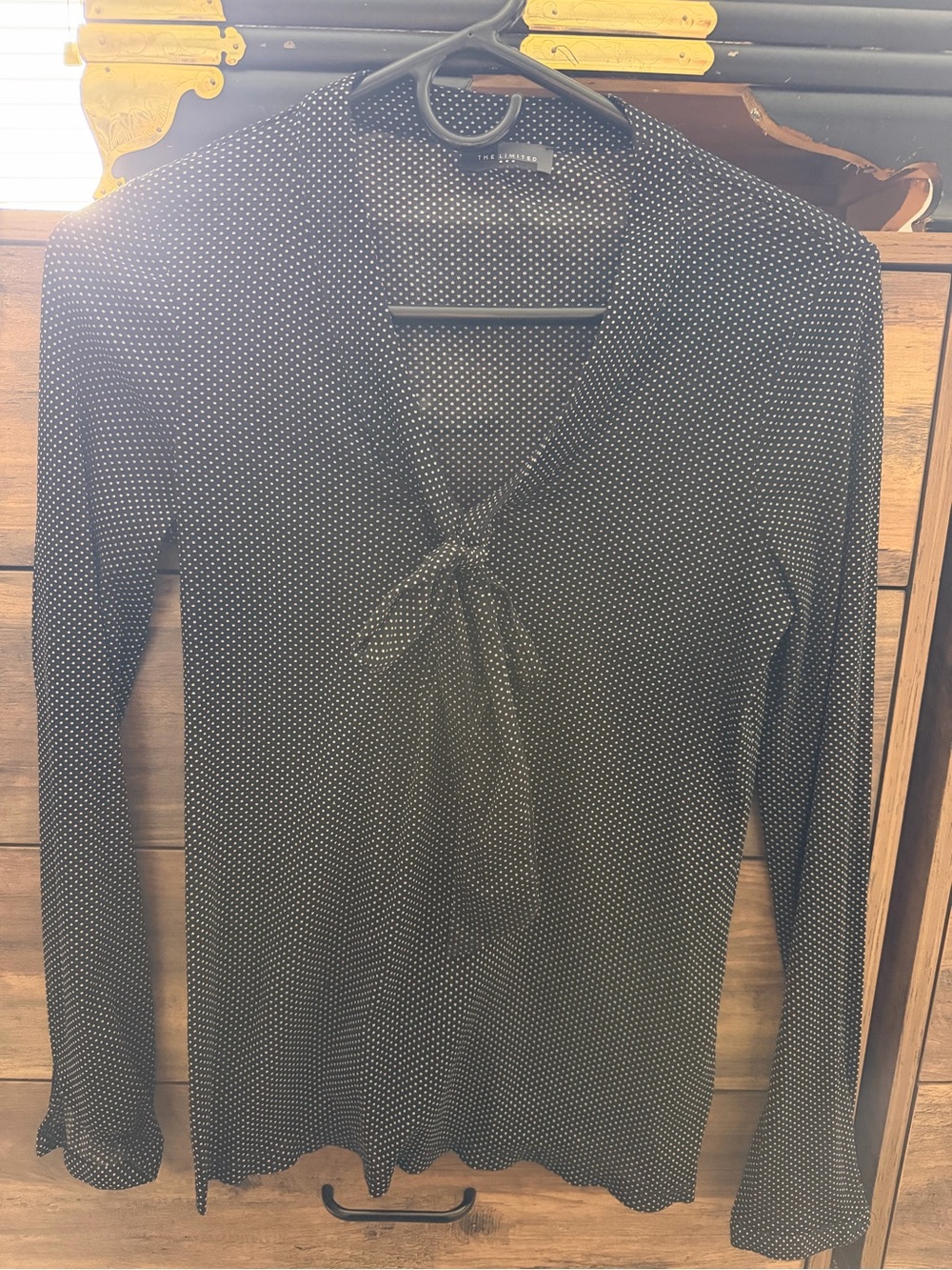 The Limited Black Polka Dot Tie-Neck Long Sleeve Blouse